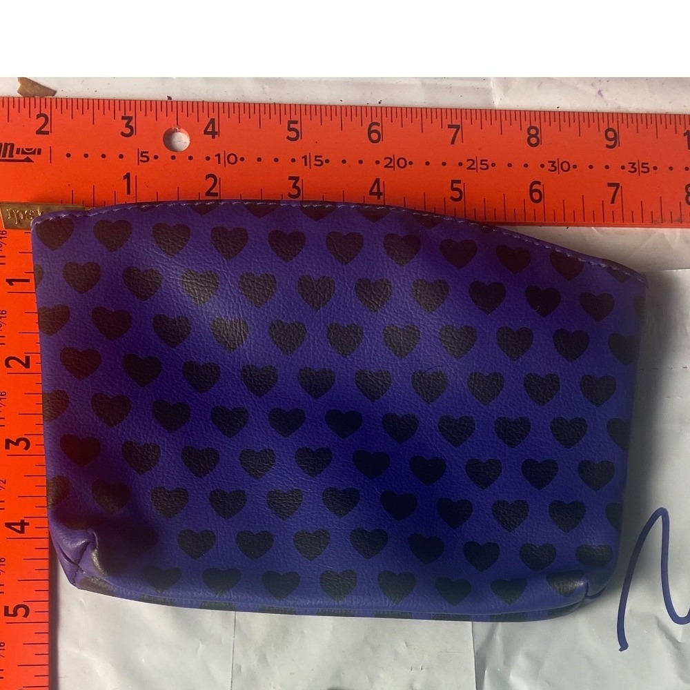 Purple Heart Print Faux Leather Cosmetic Bag Pouch Zip Travel Makeup Case NN3